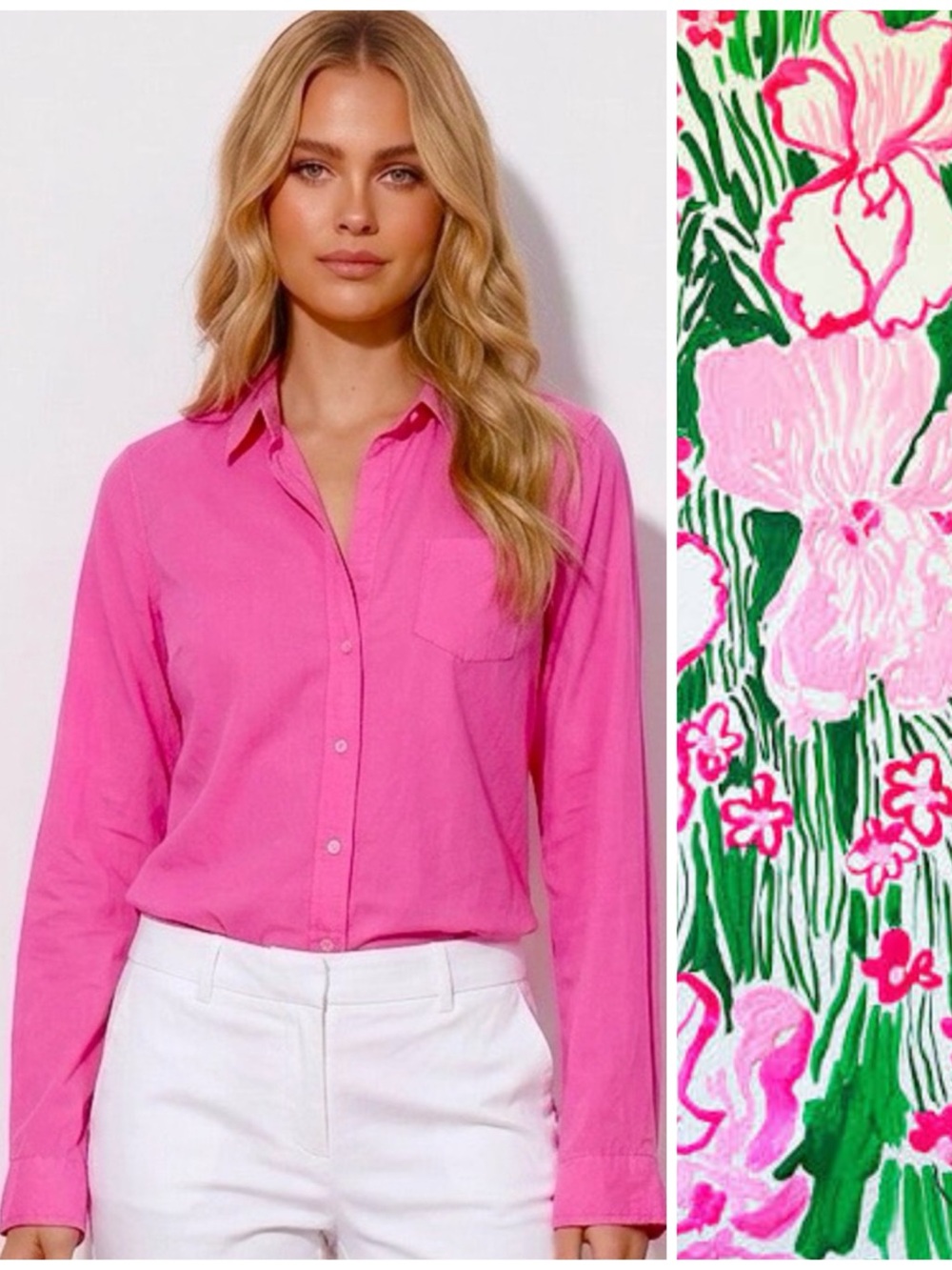 Lilly Pulitzer Shirt Cotton Small Anna Maria Pink Palm Beach Button Up Preppy - Picture 1 of 10